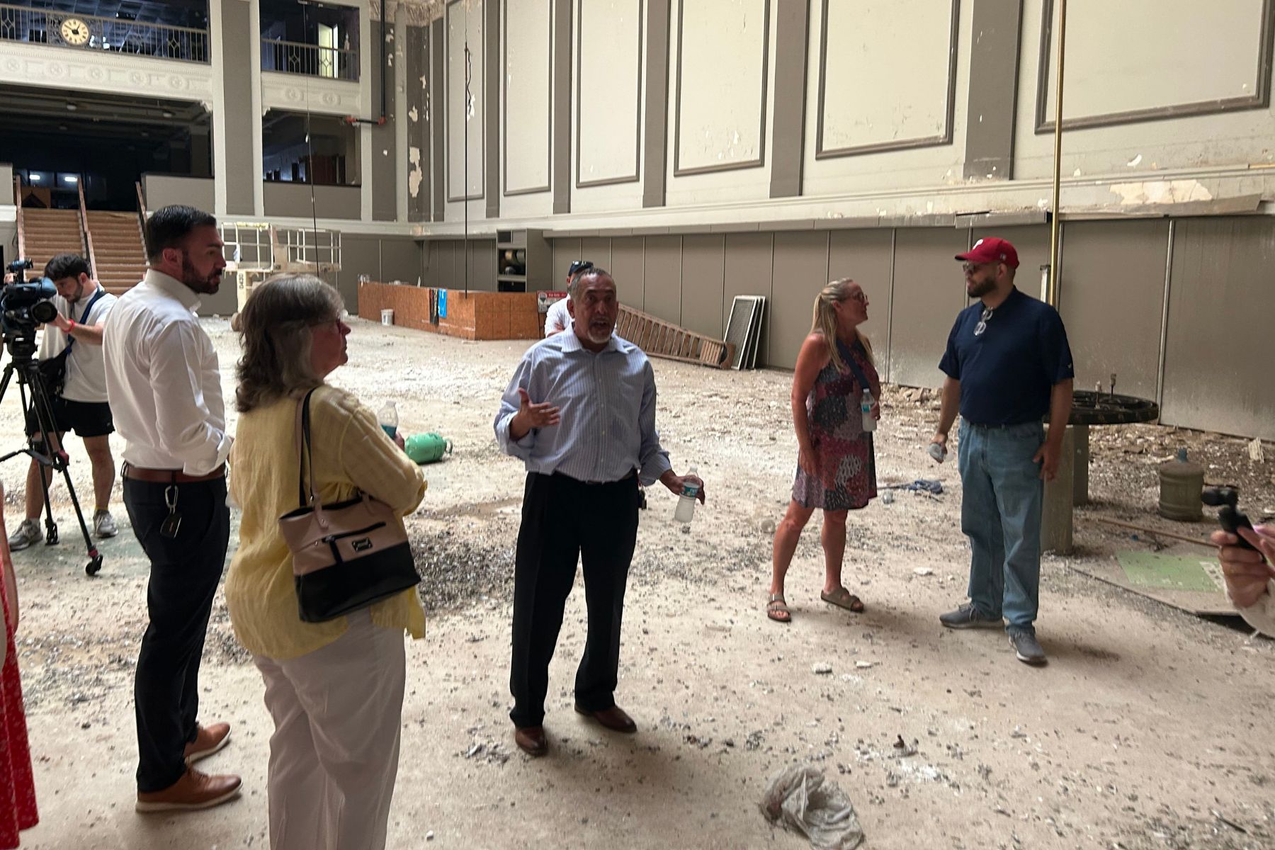 Officials tour the inside of the Reading Trust Company building on Penn Street in Reading.
