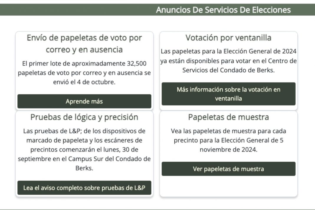 How Berks County's Spanish-language elections website appeared in September 2025.