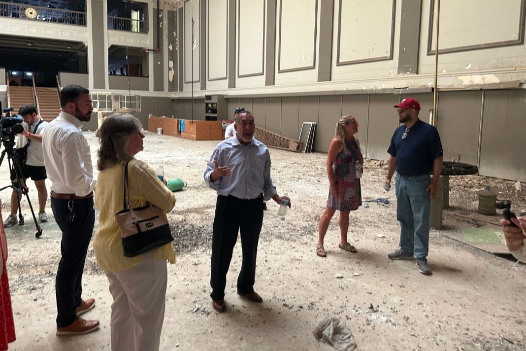Mayor Eddie Morán speaks alongside state Rep. Manny Guzman (D., Berks) inside the Reading Trust Company building on Penn Street on July 29, 2025.
