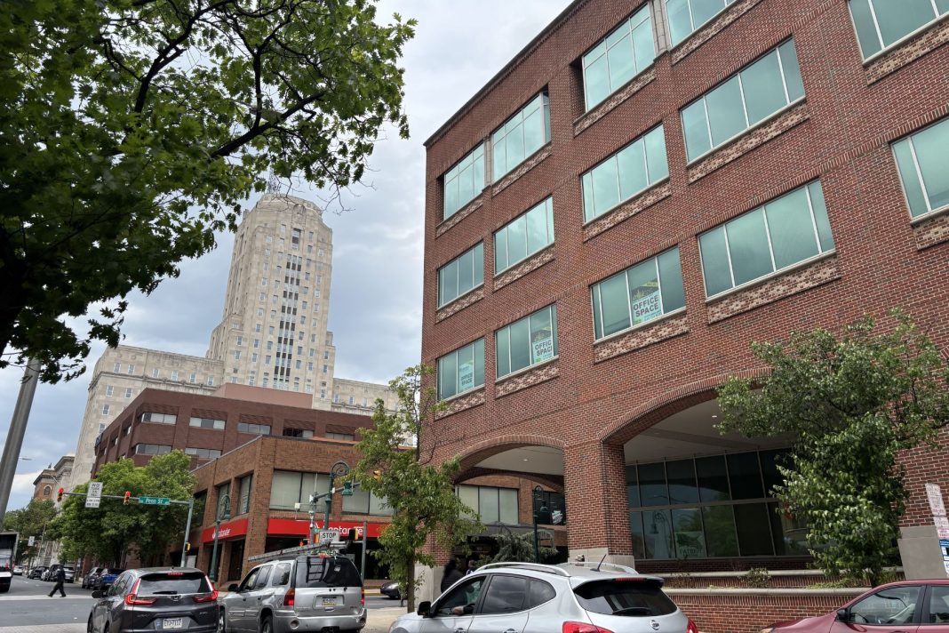 600 Penn St. Reading with the Berks County courthouse in the background.