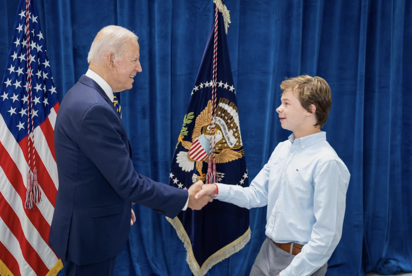 President Biden with Noah Gibney.
