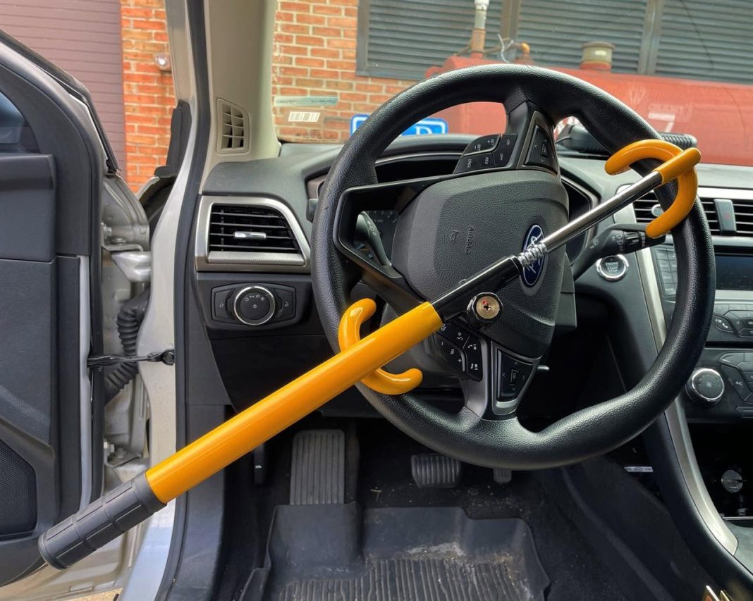Wheel lock on steering wheel.